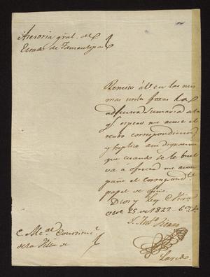 [Letter from J. Antonio Fierro to the Laredo Alcalde, October 25, 1829]