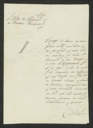 [Letter from Miguel Benavides to the Laredo Ayuntamiento, November 23, 1832]