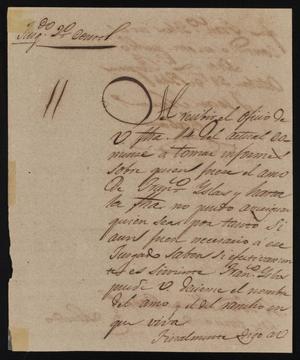 [Letter from Juan Cabasos to the Laredo Alcalde, October 29, 1844]