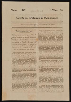 Primary view of object titled 'Gaceta del Gobierno de Tamaulipas, Tomo 3, Número 50, Diciembre 22 de 1842'.
