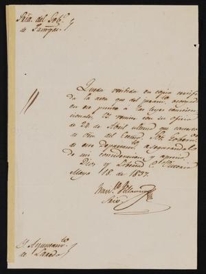 Primary view of object titled '[Letter from Francisco Villaseñor to the Laredo Ayuntamiento, May 18, 1837]'.