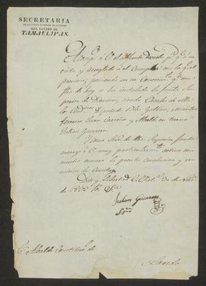 [Letter from Julian Guerrero to the Laredo Alcalde, November 30, 1833]