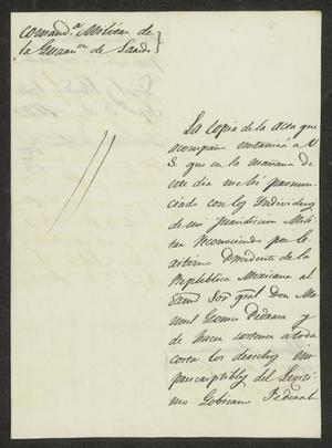 [Letter from the Commandante Militar to the Laredo Alcalde, September 3, 1832]