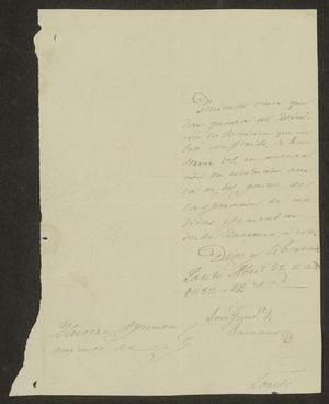 Primary view of [Letter from José Guadalupe de Samano to the Laredo Ayuntamiento, April 22, 1833]