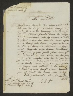 [Letter from the Comandante Militar to the Laredo Alcalde, November 10, 1834]