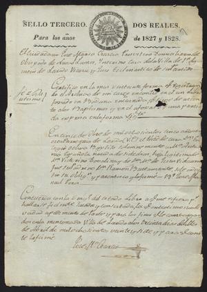 Primary view of object titled '[Baptismal Record of María Antonio Dovalina]'.