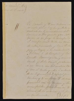 Primary view of object titled '[Letter from José Francisco de la Garza to the Laredo Alcalde, October 20, 1842]'.