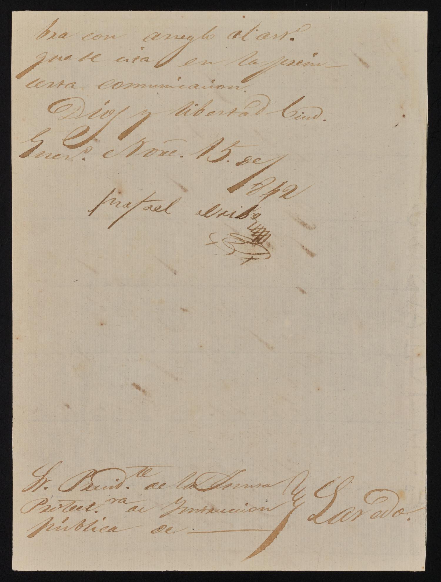 [Letter from Rafael Uribe to the Laredo Alcalde, November 15, 1842]
                                                
                                                    [Sequence #]: 2 of 2
                                                