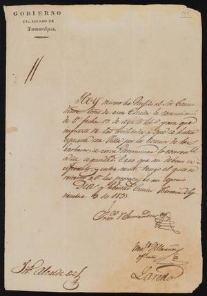 [Letter from Governor Fernandez to the Laredo Alcalde, September 3, 1835]