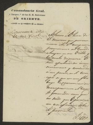 [Letter from the Commandante to the Laredo Alcalde, October 29, 1834]