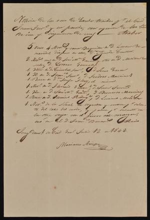 [List from Mariano Arispe to the Laredo Alcalde, July 12, 1842]