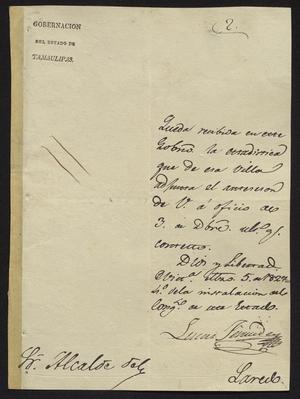 Primary view of object titled '[Letter from Lucas Fernández to the Laredo Alcalde, March 5, 1827]'.