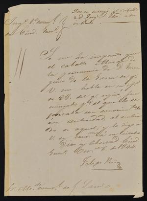 [Letter from Felipe Peña to the Laredo Alcalde, October 6, 1844]