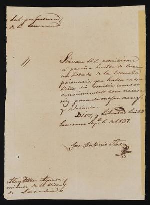 [Letter from José Antonio Flores to the Laredo Alcalde, September 4, 1837]