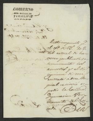 [Letter from the Governor of Tamaulipas to the Laredo Ayuntamiento, September 29, 1832]