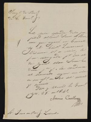 [Letter from Antonio Cuellar to the Laredo Justice of the Peace, August 25, 1841]