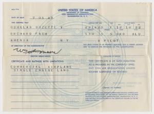 Primary view of object titled '[Certificate of Suzette Van Daell Pilot's License]'.