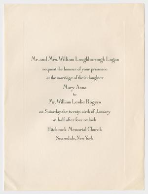 Primary view of object titled '[Wedding Invitation from Mr. and Mrs. William Loughborough Logan to Mr. and Mrs. H Thomas Douglas, January 11, 1946]'.