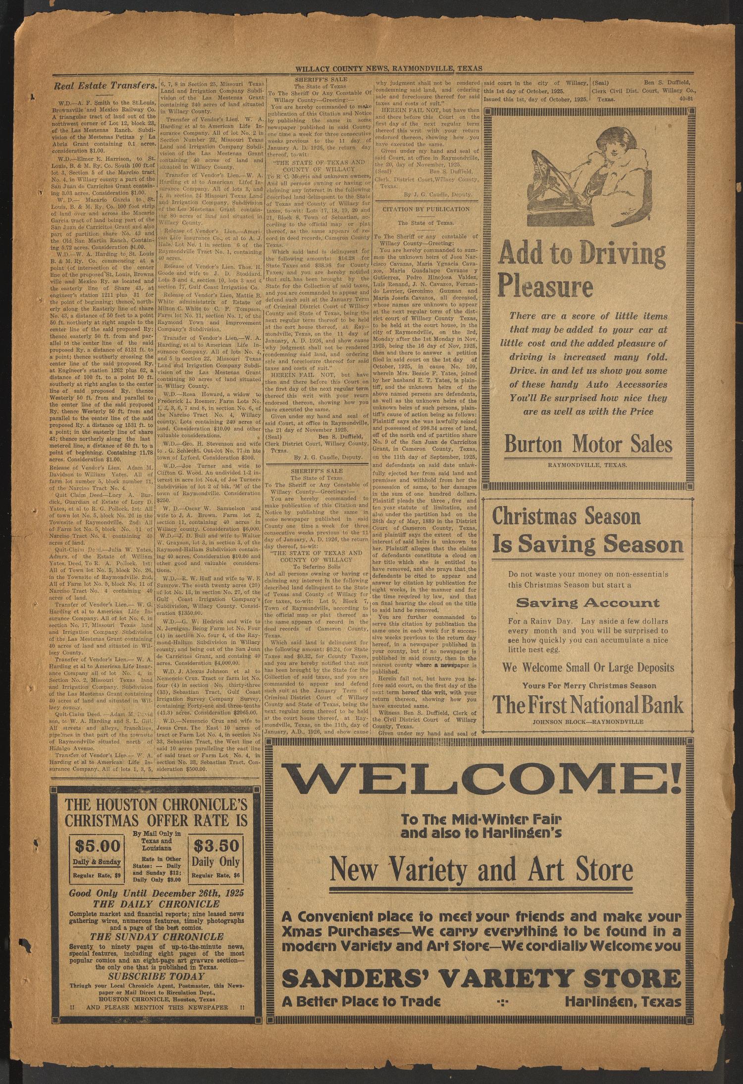 Willacy County News (Raymondville, Tex.), Vol. 8, No. 47, Ed. 1 Thursday, November 26, 1925
                                                
                                                    [Sequence #]: 5 of 10
                                                