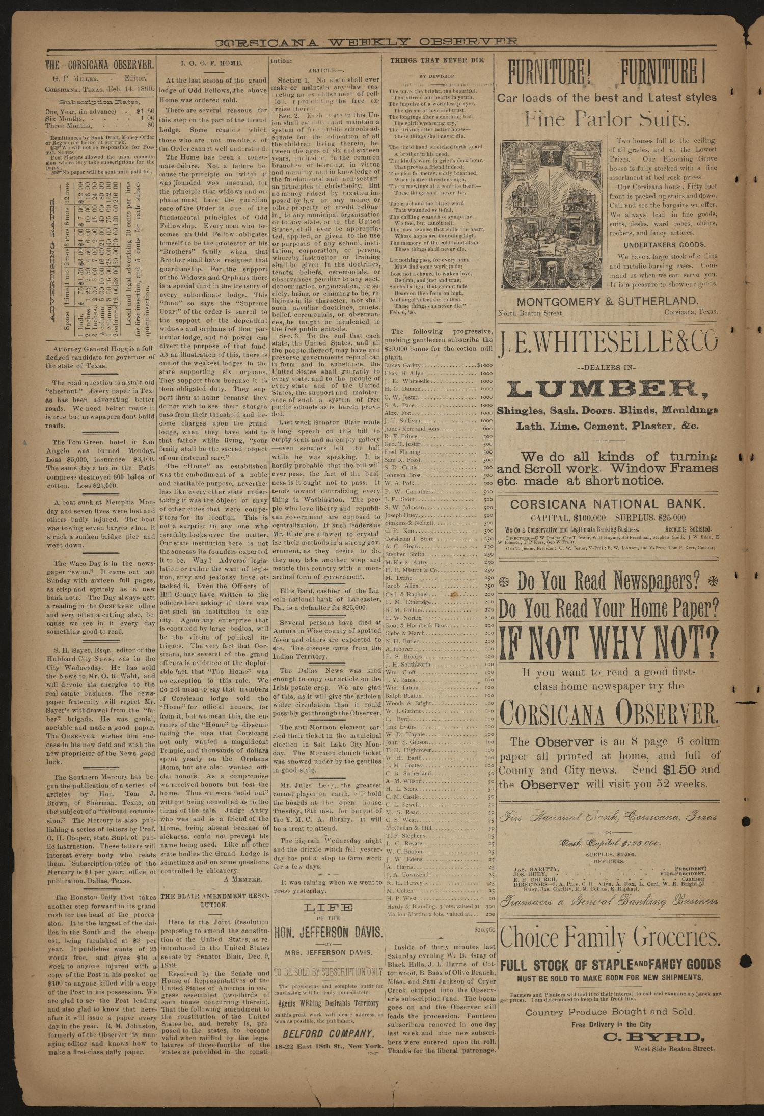 Corsicana Observer. (Corsicana, Tex.), Vol. 34, No. 17, Ed. 1 Friday, February 14, 1890
                                                
                                                    [Sequence #]: 4 of 8
                                                