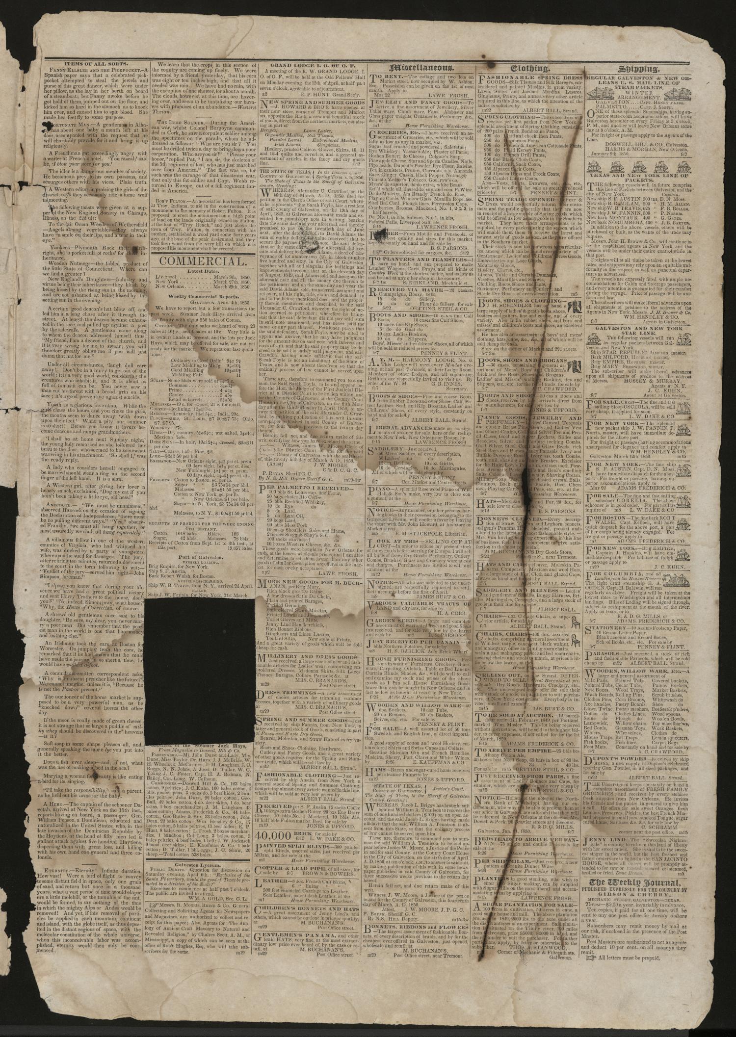 The Semi-Weekly Journal. (Galveston, Tex.), Vol. 1, No. 17, Ed. 1 Friday, April 5, 1850
                                                
                                                    [Sequence #]: 3 of 4
                                                