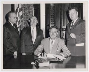 Primary view of object titled '[Photograph of Connally, Blaine, and Krueger in Office]'.