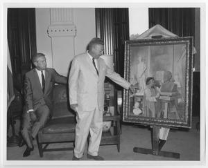 [Photograph of John Connally and Man Gesturing to Large Painting]