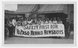 Primary view of object titled '[El Paso Herald Newsboys with Sign]'.