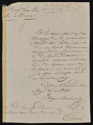 Primary view of [Letter from Policarzo Martinez to Alcalde Ramón, May 2, 1845]