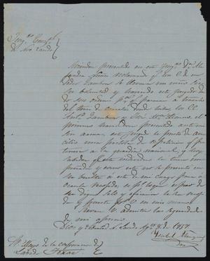 Primary view of object titled '[Letter from the Juzgado in Nuevo Laredo to the Laredo Mayor, August 8, 1857]'.
