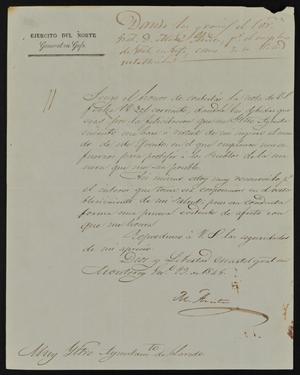 [Letter from Mariano Arista to the Comandante General, January 23, 1845]