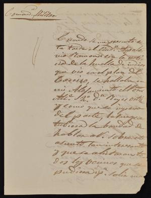 Primary view of object titled '[Letter from the Comandante Militar to Alcalde Dovalina, March 19, 1845]'.