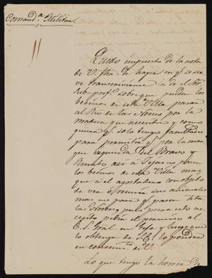[Letter from Comandante Bravo to the Laredo Alcalde, June 12, 1845]