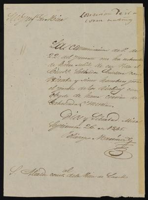 [Letter from Policarzo Martinez to Alcalde Ramón, September 26, 1845]