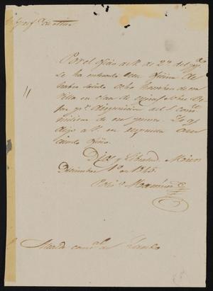 [Letter from Policarzo Martinez to Alcalde Ortiz, December 1, 1845]