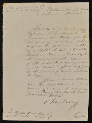 [Letter from the Comandante Militar to the Laredo Alcalde, January 22, 1845]