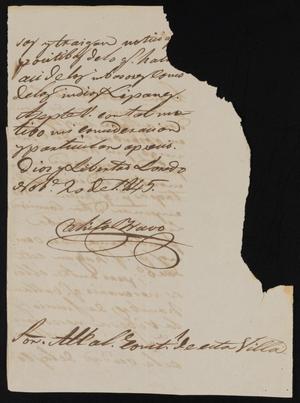 [Letter from Comandante Bravo to the Laredo Alcalde, November 20, 1845]