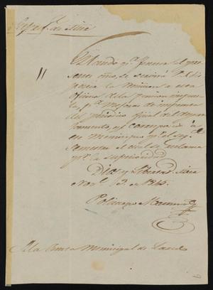 [Letter from Policarzo Martinez to the Laredo Junta Municipal, November 3, 1845]