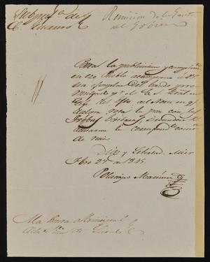 [Letter from Policarzo Martinez to the Laredo Ayuntamiento, February 27, 1845]