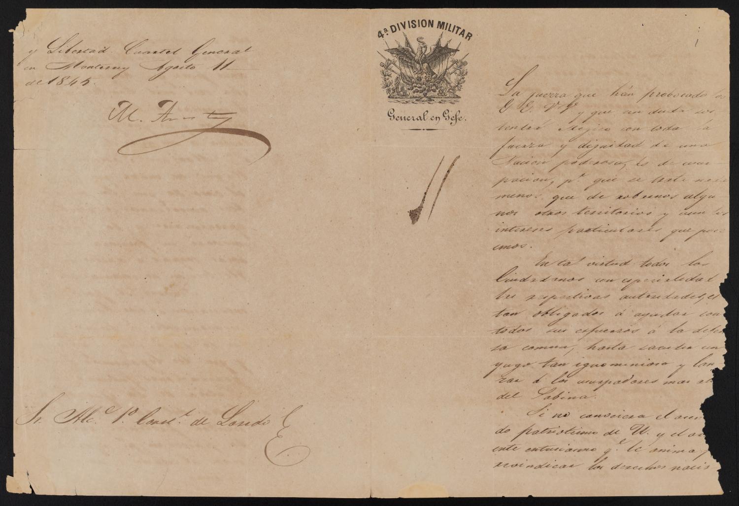 [Letter from Mariano Arista to the Laredo Alcalde, August 11, 1845]
                                                
                                                    [Sequence #]: 3 of 3
                                                