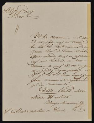[Letter from Policarzo Martinez to the Laredo Alcalde, March 31, 1845]