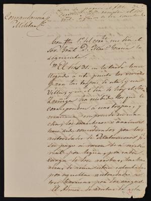 [Letter from Comandante Bravo to the Laredo Alcalde, April 8, 1845]