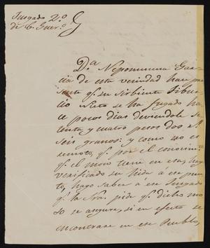 Primary view of object titled '[Letter from Juzgado Santiago Vela to Alcalde García, November 4, 1846]'.