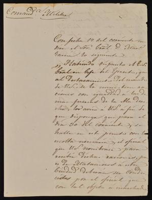 [Letter from the Comandante Militar to the Laredo Alcalde, March 25, 1845]