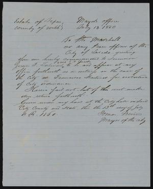 Primary view of object titled '[Subpoena: J. F. Salinas and G. A. Staacke]'.