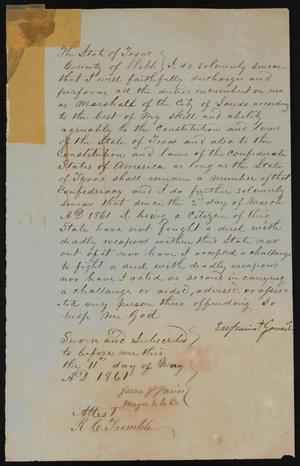 Primary view of object titled '[Marshal's Oath of Office: Gonzales]'.