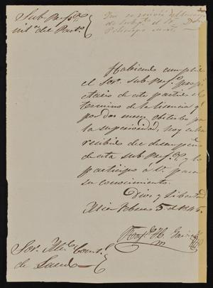 [Letter from Rafael Garcia to the Laredo Alcalde, February 5, 1845]