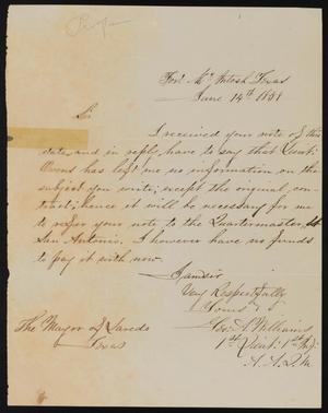 Primary view of object titled '[Letter from George A. Williams to the Laredo Mayor, June 14, 1858]'.