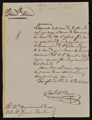 [Letter from Comandante Bravo to the Laredo Alcalde, January 14, 1845]