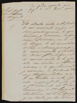Primary view of object titled '[Letter from Policarzo Martinez to the Laredo Alcalde, June 10, 1845]'.